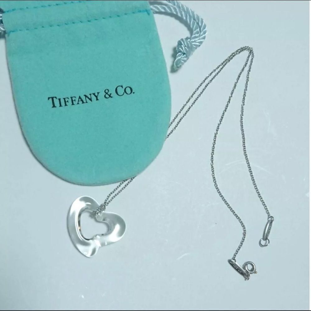 💛 RARE Authentic Tiffany & Co Platinum Elsa Perretti Open Heart Necklace | Luxe